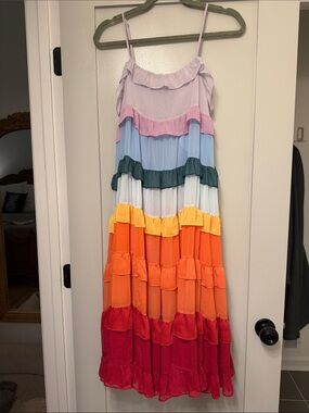 NWT Storia Storia Multicolored Rainbow Ruffle Tiered Midi Dress
